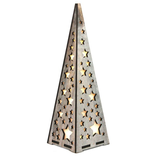 Χριστουγεννιάτικος Ξύλινος Διακοσμητικός Κώνος με Αστεράκια και 10 LED (38cm)